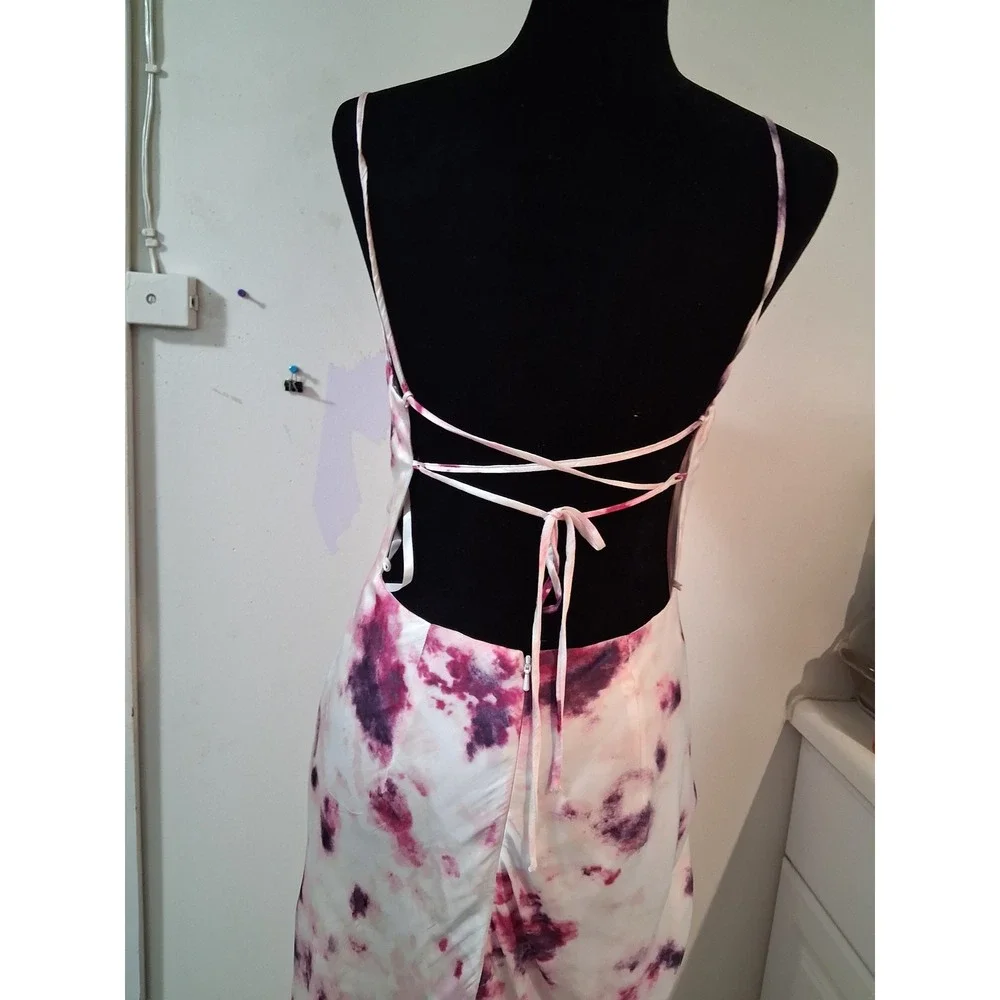 Bardot Tie Dye Cowl Neck‎ Maxi Dress Purple White Lace Up Back Size US 8 M
